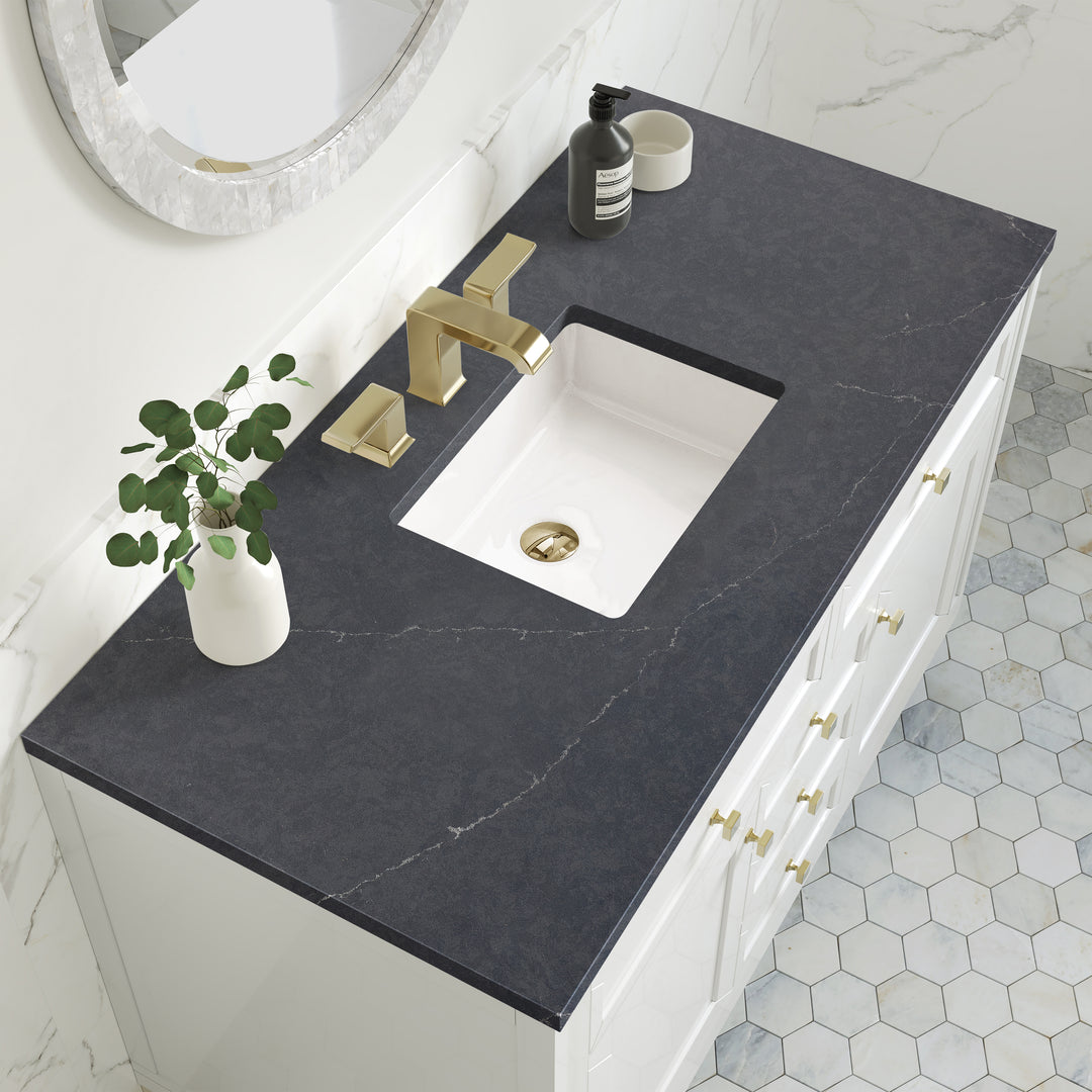 Chicago 48" Single Vanity, Glossy White, w/ 3 CM Charcoal Soapstone Silestone® Top