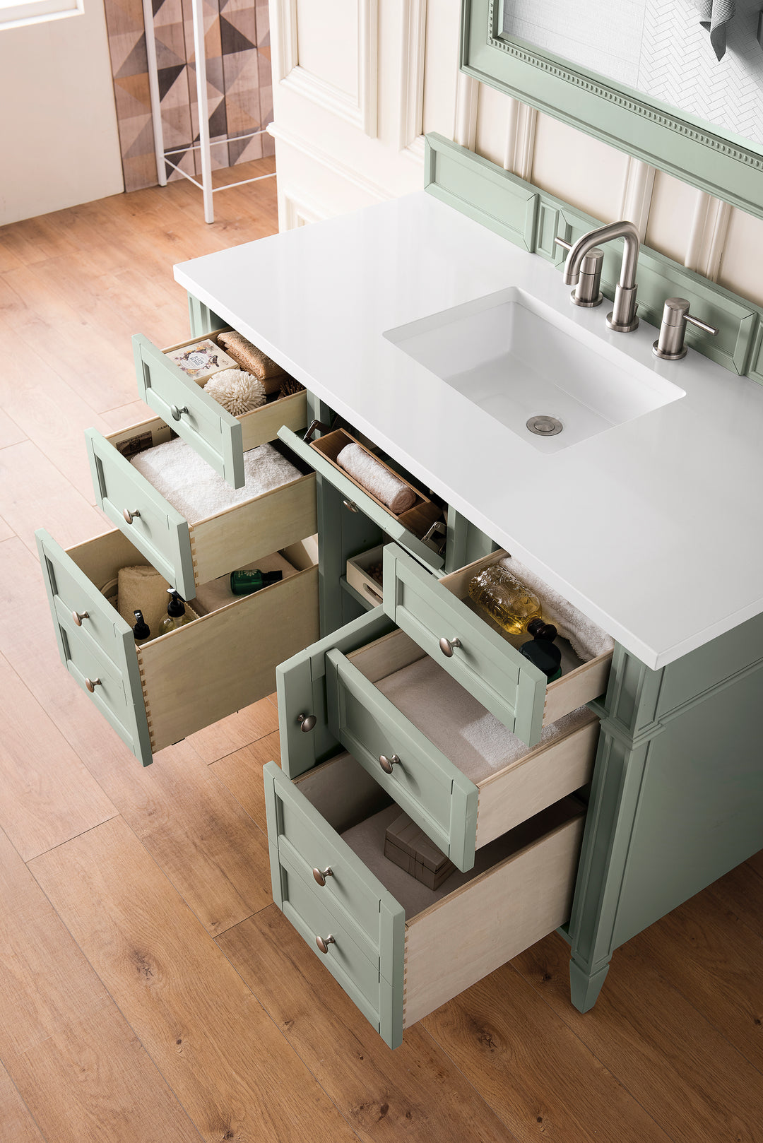 Brittany 48" Single Vanity, Sage Green w/ 3 CM White Zeus Silestone Top