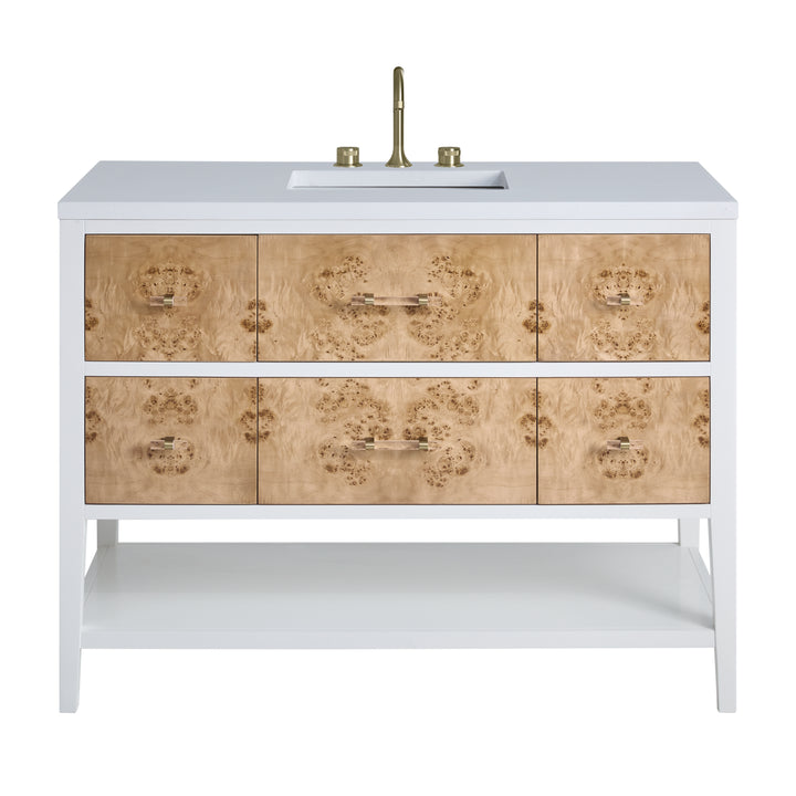 Olena 48" Single Vanity, Light Mappa Burl and Polished White w/ 3 CM White Zeus Silestone Top