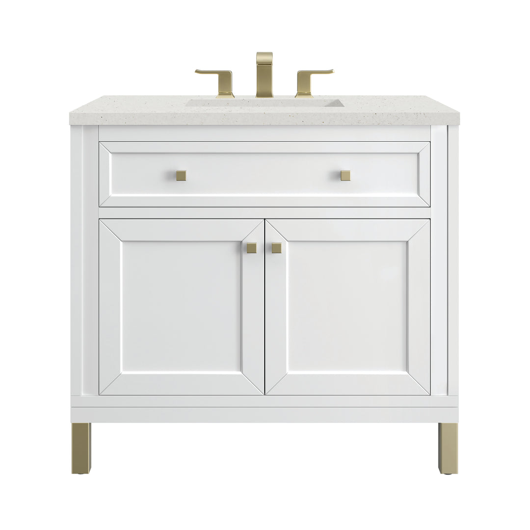 Chicago 36" Single Vanity, Glossy White, w/ 3 CM Lime Delight Silestone® Top