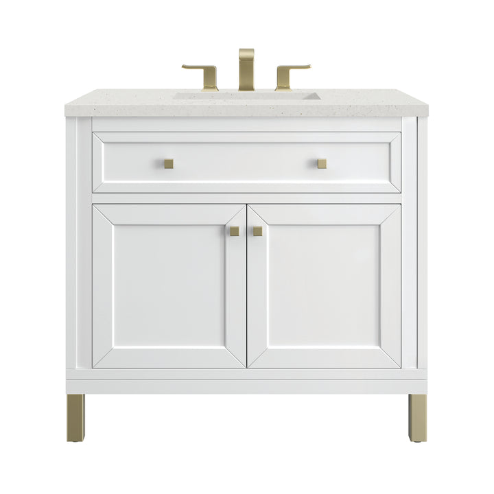 Chicago 36" Single Vanity, Glossy White, w/ 3 CM Lime Delight Silestone® Top