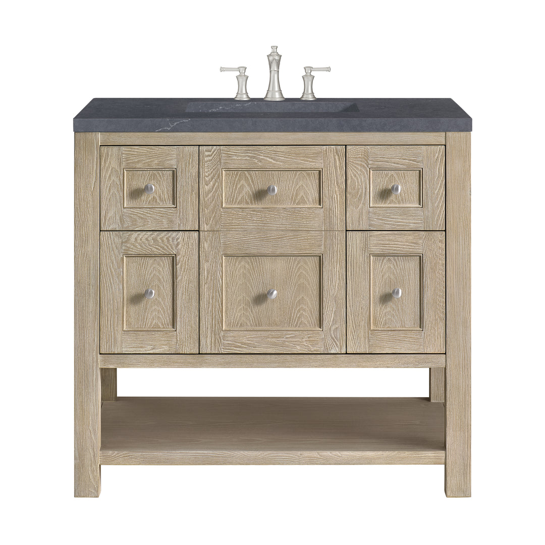 Breckenridge 36" Single Vanity, Whitewashed Oak w/ 3 CM Charcoal Soapstone Silestone Top