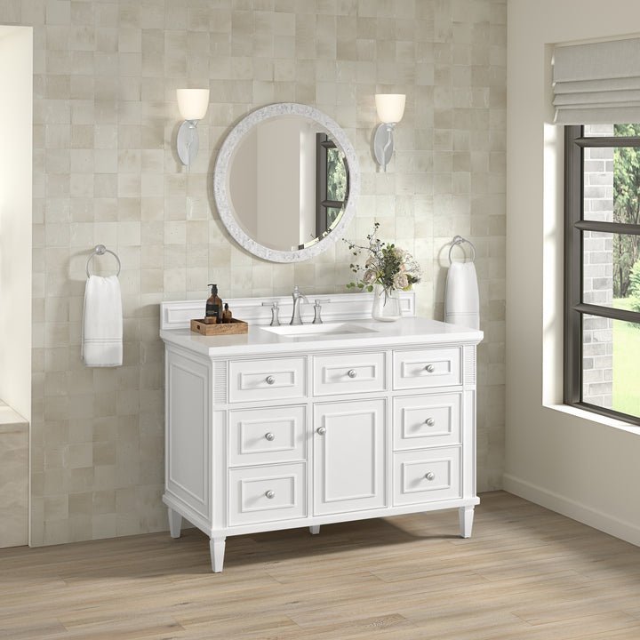 Lorelai 48" Single Vanity, Bright White w/ 3 CM White Zeus Silestone Top