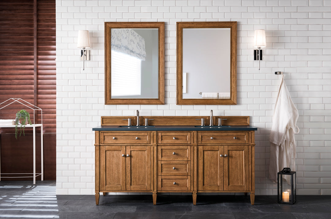 Brittany 72" Double Vanity, Saddle Brown w/ 3 CM Charcoal Soapstone Silestone Top