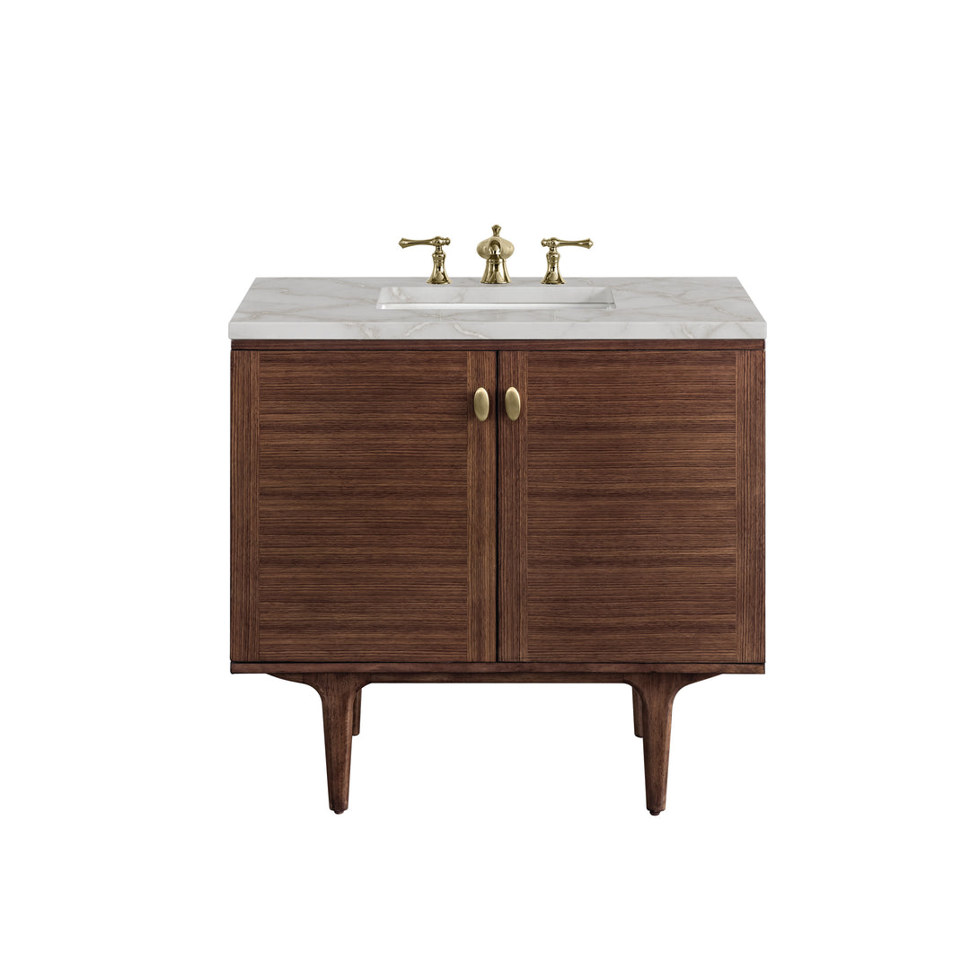 Amberly 36" Single Vanity, Mid-Century Walnut w/ 3 CM Victorian Silver Top