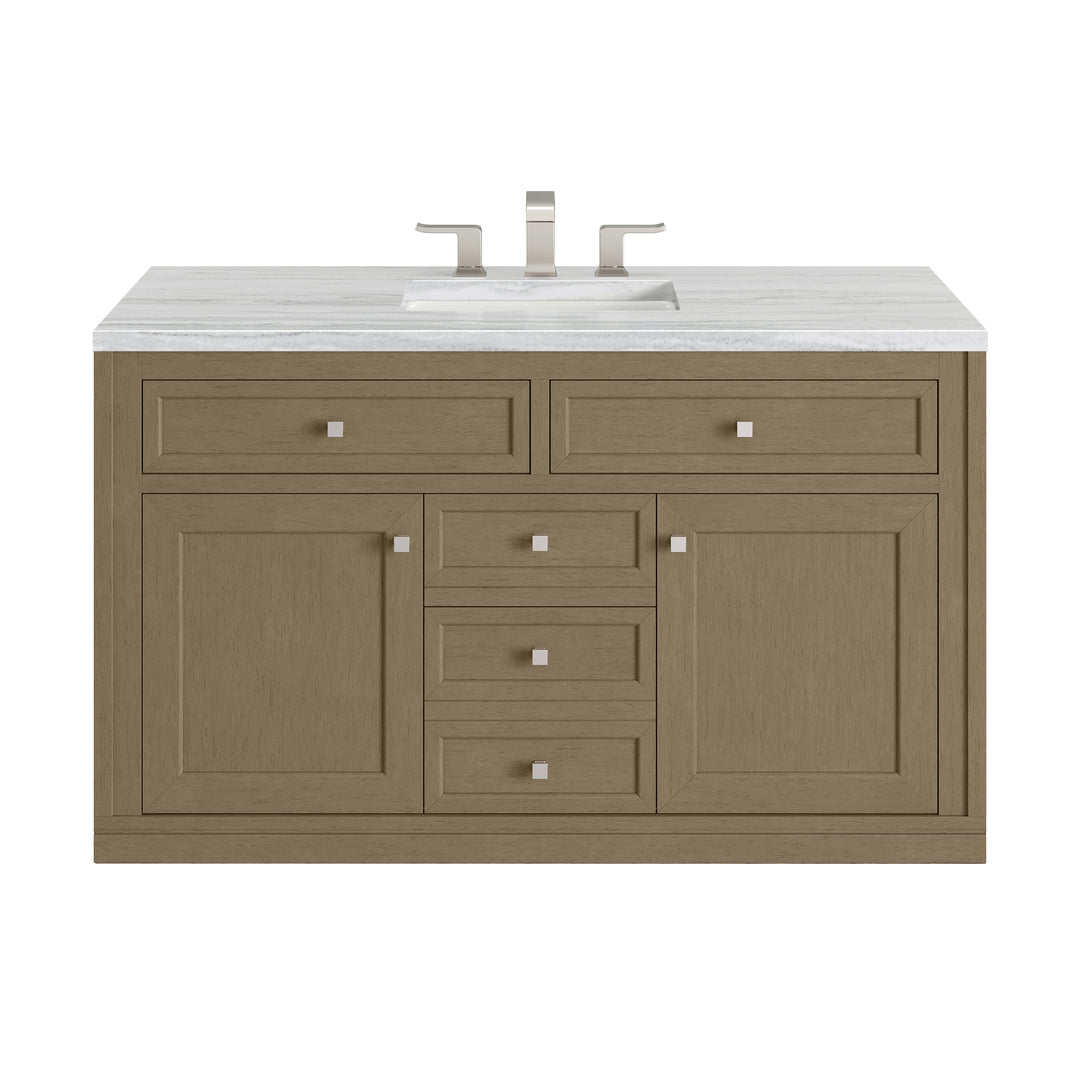 Chicago 48" Single Vanity, Walnut Whisper, w/ 3 CM Arctic Fall Solid Surface Top