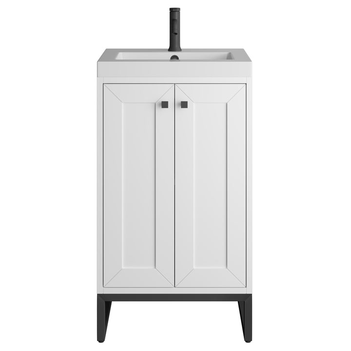 Chianti 20" Single Vanity, Glossy White, Matte Black, w/ White Glossy Composite Stone Top