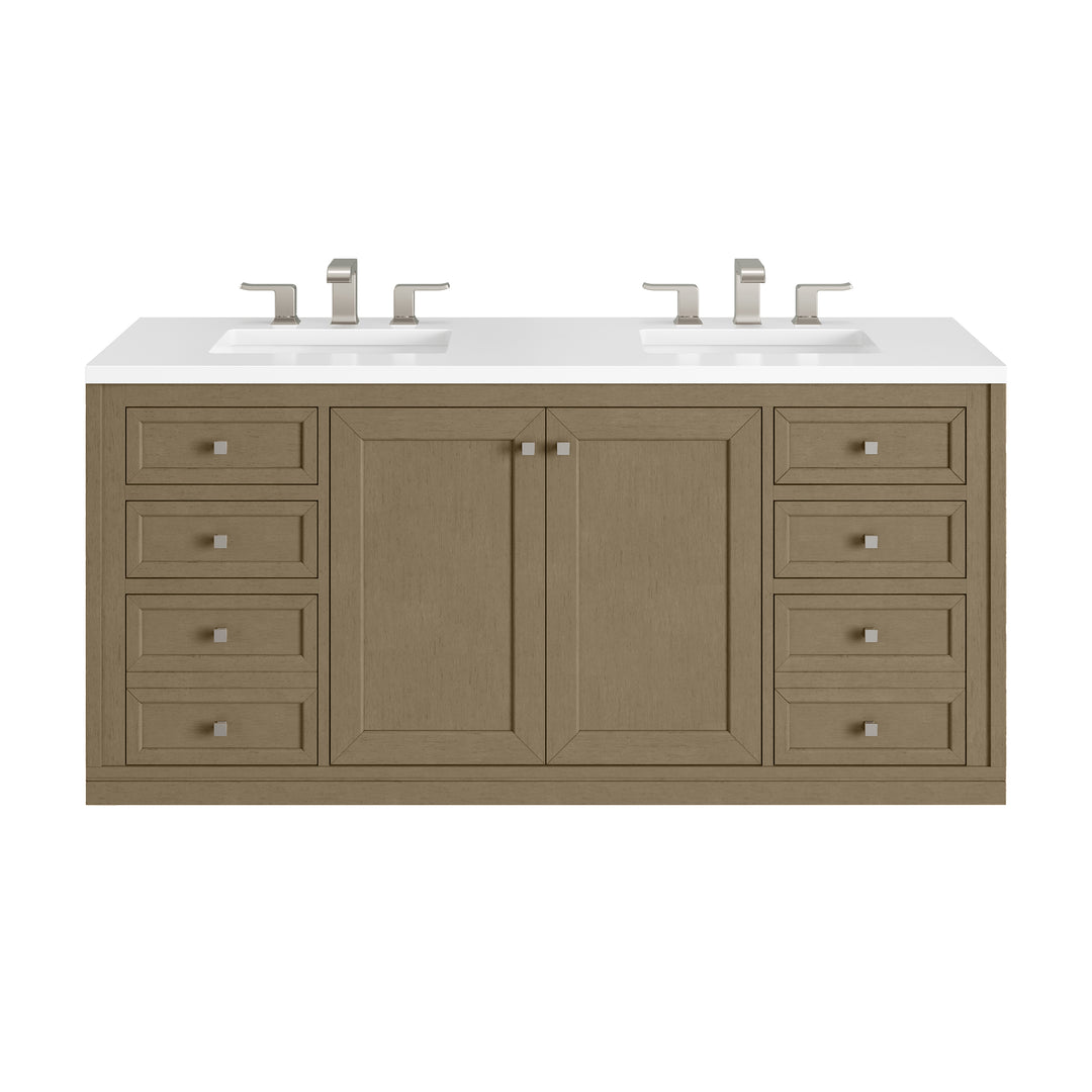 Chicago 60" Double Vanity, Walnut Whisper, w/ 3 CM White Zeus Silestone® Top