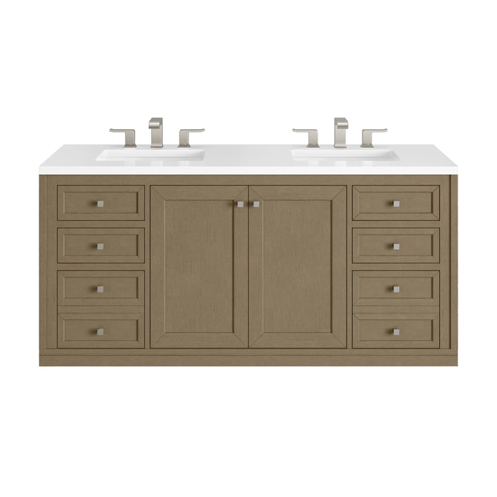 Chicago 60" Double Vanity, Walnut Whisper, w/ 3 CM White Zeus Silestone® Top