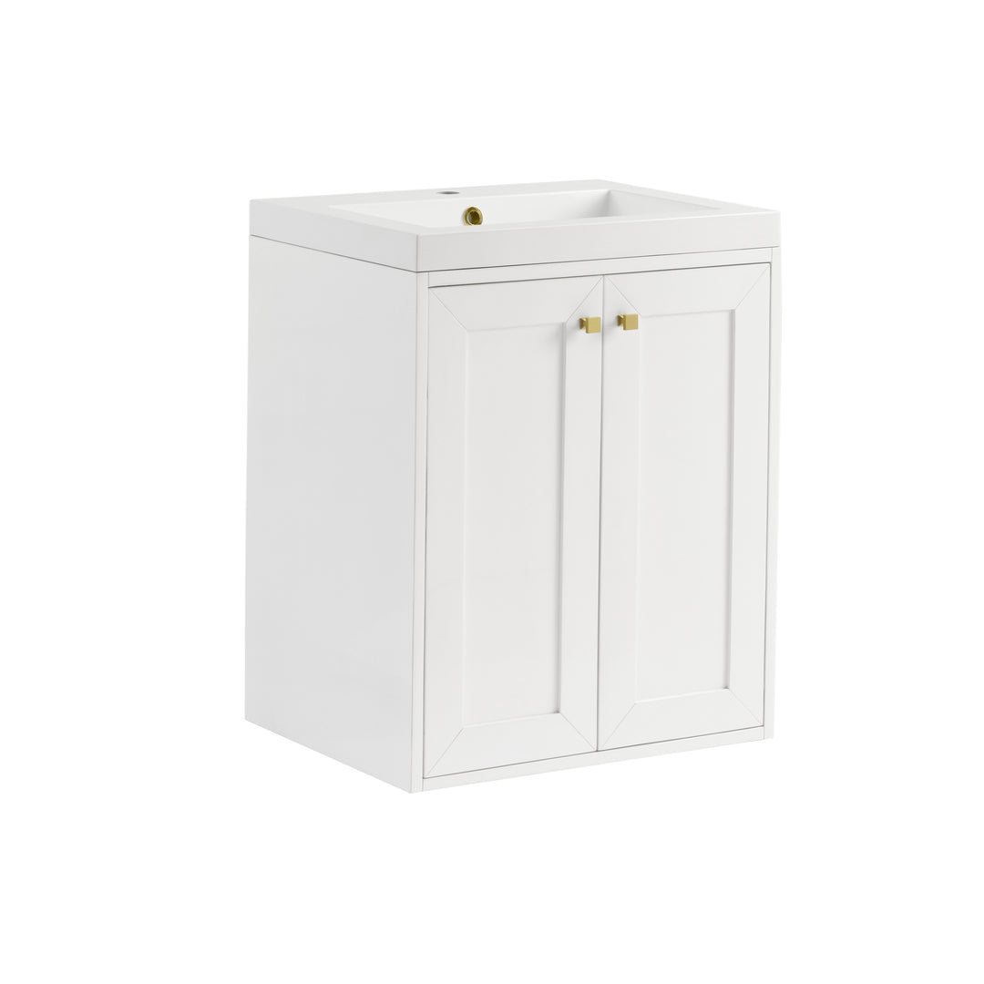 Chianti 24" Single Vanity, Glossy White, Champagne Brass, w/ White Glossy Composite Stone Top