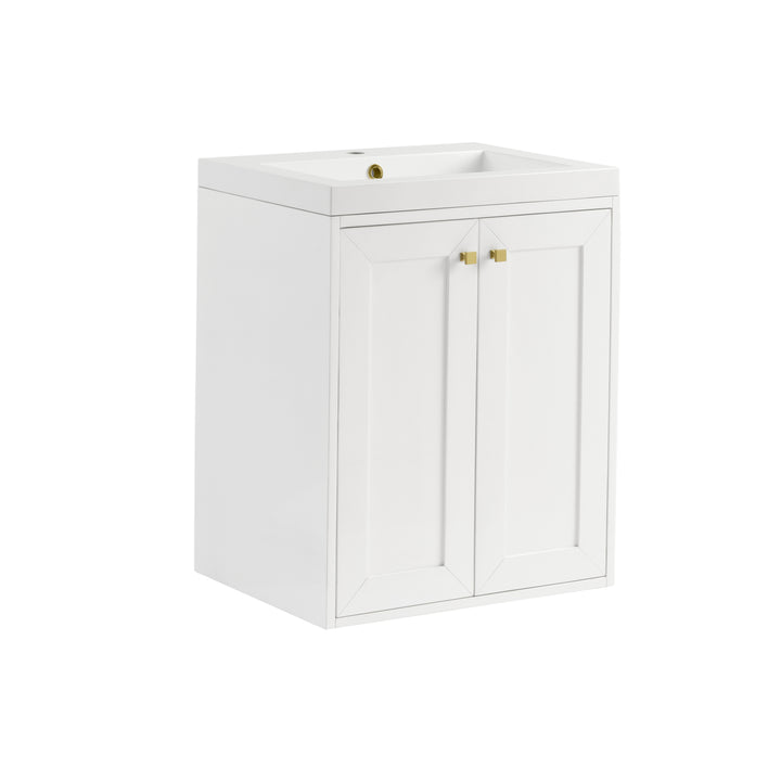 Chianti 24" Single Vanity, Glossy White, Champagne Brass, w/ White Glossy Composite Stone Top