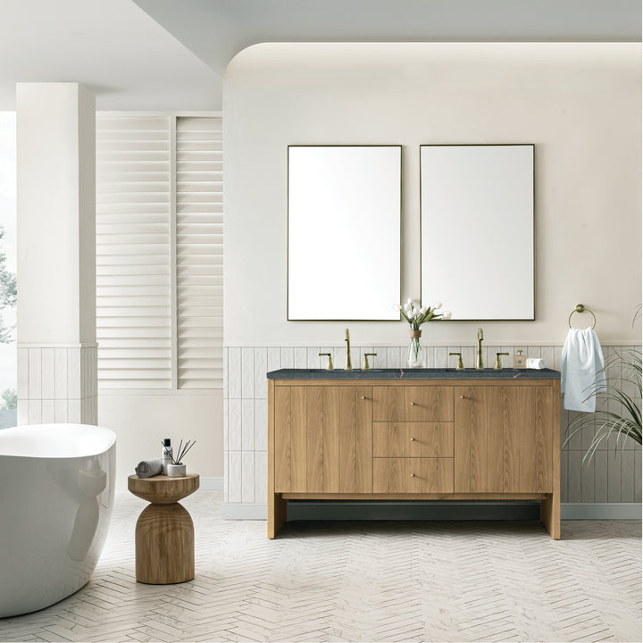 Hudson 60" Double Vanity, Light Natural Oak w/ 3 CM Parisien Bleu Top