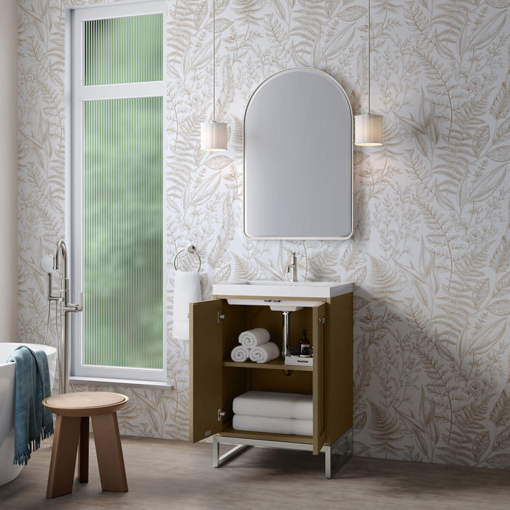 Chianti 24" Single Vanity, Walnut Whisper, Brushed Nickel, w/ White Glossy Composite Stone Top