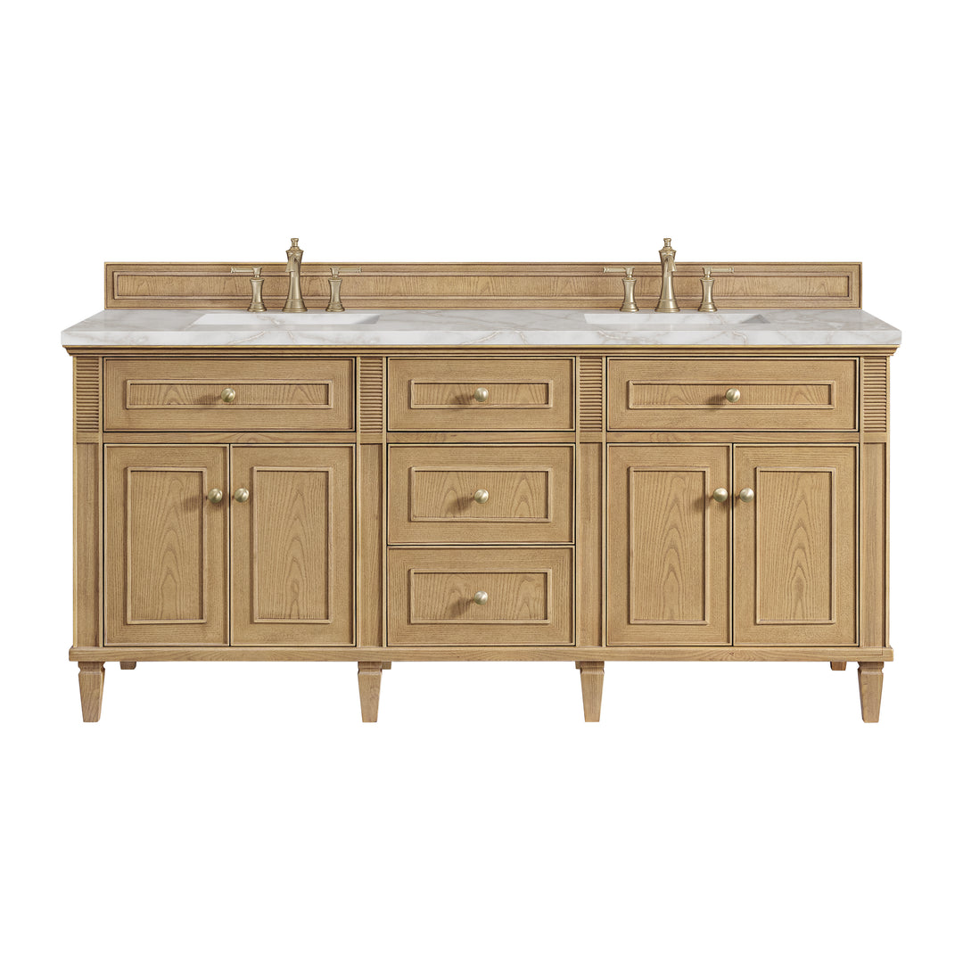 Lorelai 72" Double Vanity, Light Natural Oak w/ 3 CM Victorian Silver Silestone Top