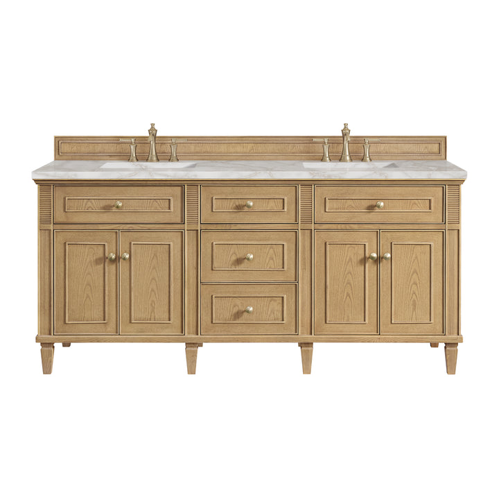 Lorelai 72" Double Vanity, Light Natural Oak w/ 3 CM Victorian Silver Silestone Top