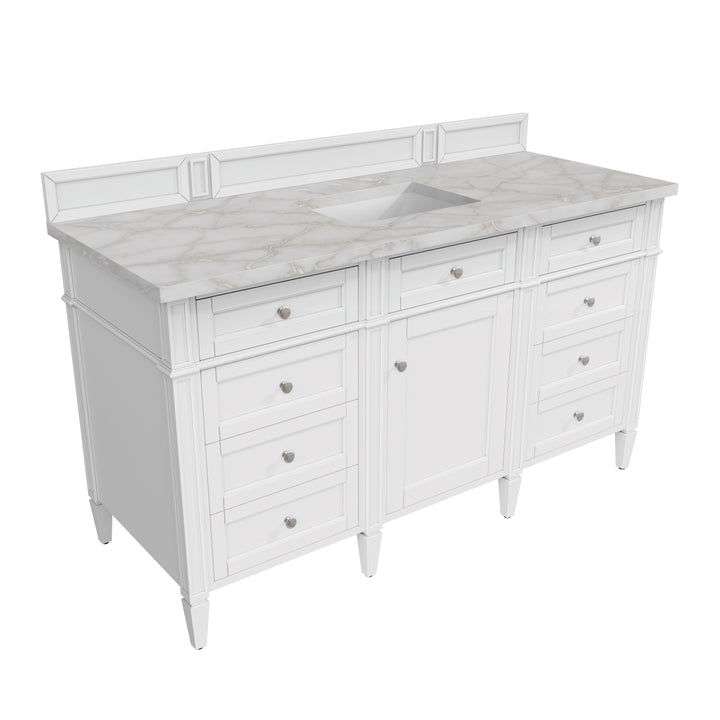 Brittany 60" Single Vanity, Bright White w/ 3 CM Victorian Silver Silestone Top