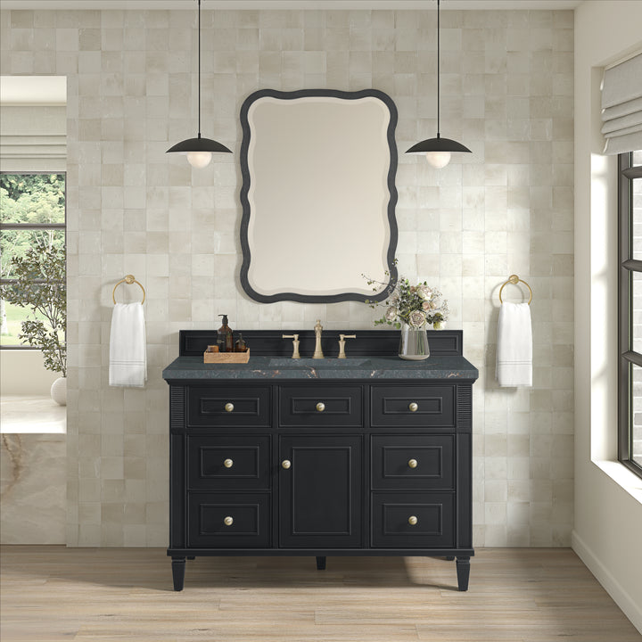Lorelai 48" Single Vanity, Black Onyx w/ 3 CM Parisien Bleu Silestone Top w/FreePower Wireless Charger