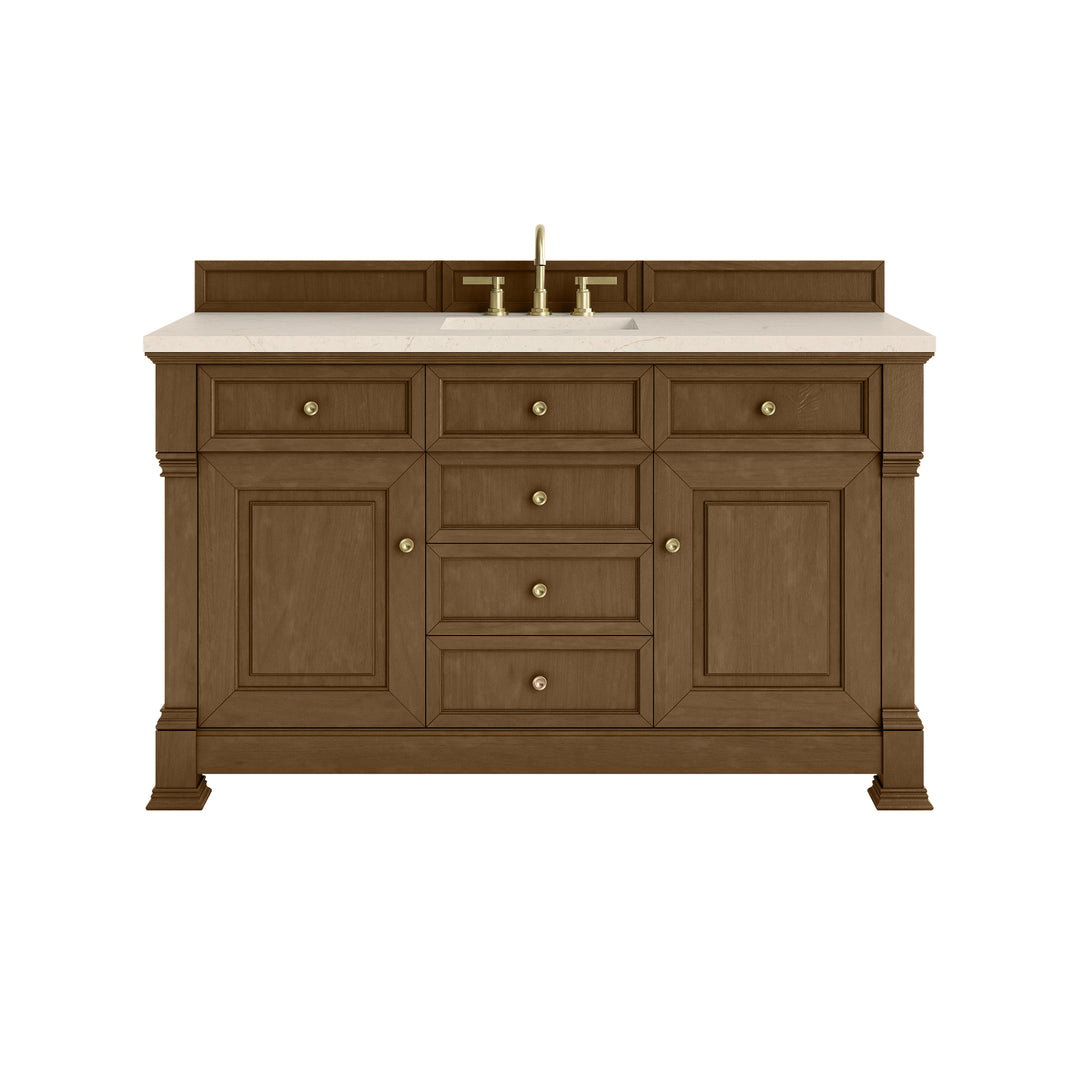 Brookfield 60" Single Vanity, Honey Oak w/3 CM Eternal Marfil Silestone® Top