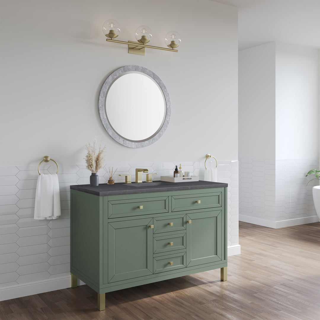 Chicago 48" Single Vanity, Smokey Celadon, w/ 3 CM Charcoal Soapstone Silestone® Top