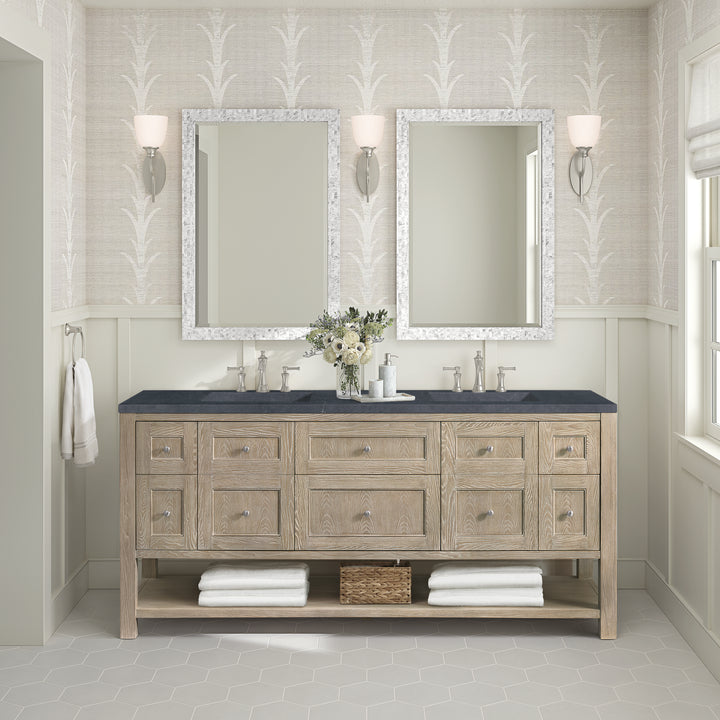 Breckenridge 72" Double Vanity, Whitewashed Oak w/ 3 CM Charcoal Soapstone Silestone Top