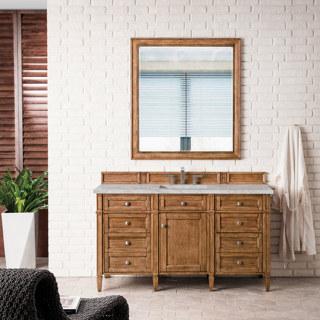 Brittany 60" Single Vanity, Saddle Brown w/ 3 CM Victorian Silver Silestone Top