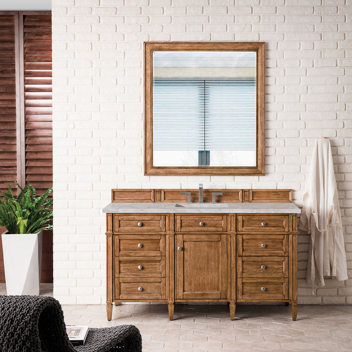 Brittany 60" Single Vanity, Saddle Brown w/ 3 CM Victorian Silver Silestone Top