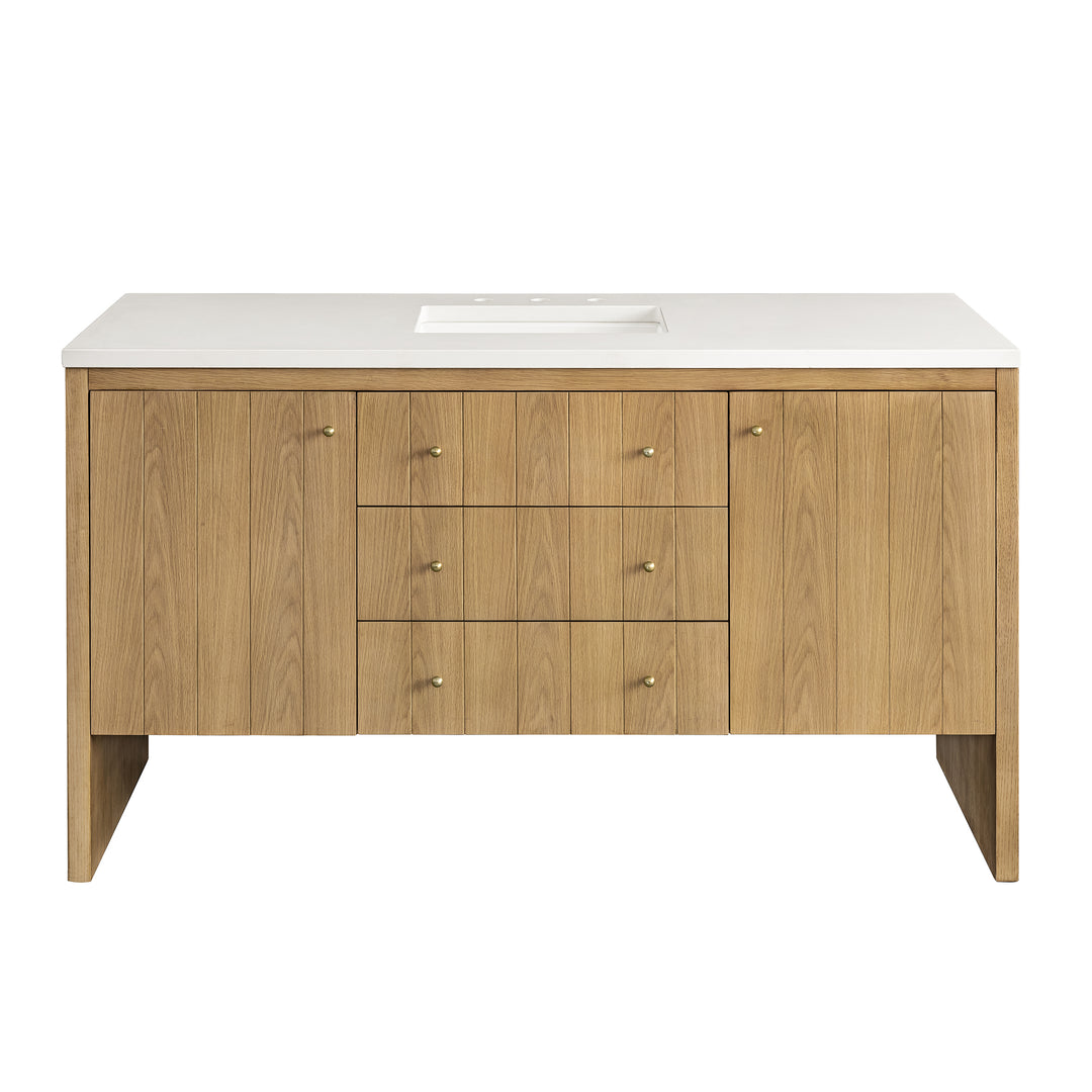 Hudson 60" Single Vanity, Light Natural Oak w/ 3 CM White Zeus Top