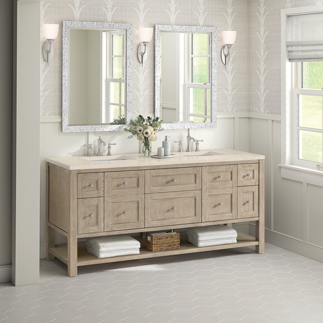 Breckenridge 72" Double Vanity, Whitewashed Oak w/ 3 CM Eternal Marfil Silestone Top