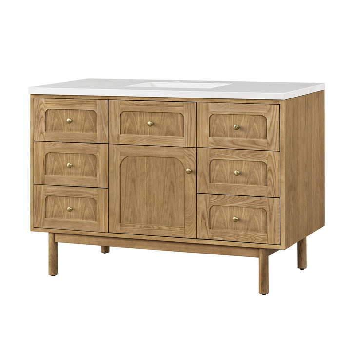 Laurent 48" Single Vanity, Light Natural Oak w/ 3 CM White Zeus Top