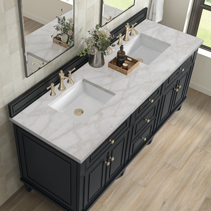 Lorelai 72" Double Vanity, Black Onyx w/ 3 CM Victorian Silver Silestone Top