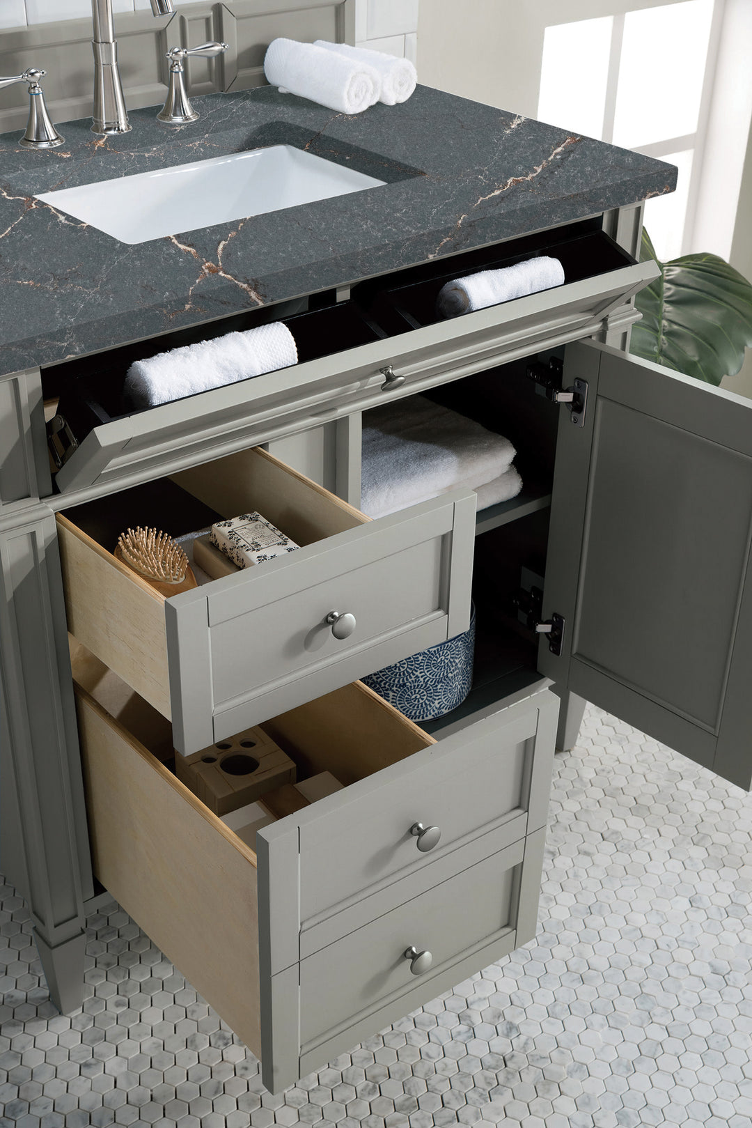 Brittany 36" Single Vanity, Urban Gray w/ 3 CM Parisien Bleu Silestone Top