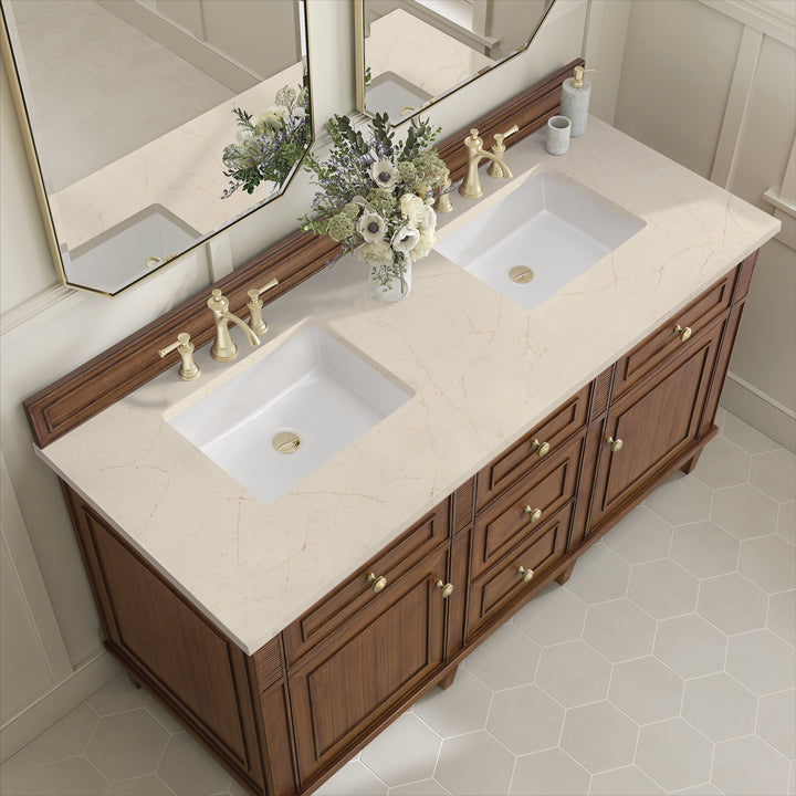 Lorelai 60" Double Vanity, Mid-Century Walnut w/ 3 CM Eternal Marfil Silestone Top