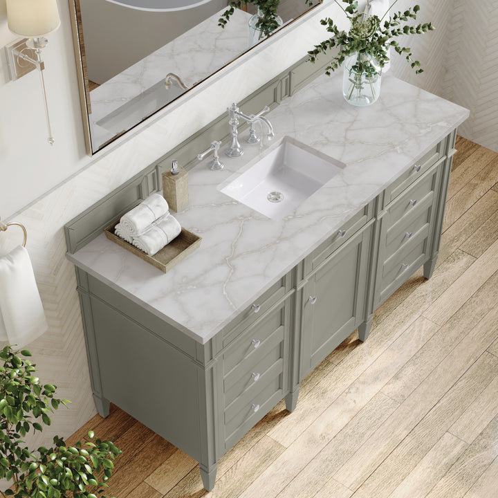 Brittany 60" Single Vanity, Urban Gray w/ 3 CM Victorian Silver Silestone Top