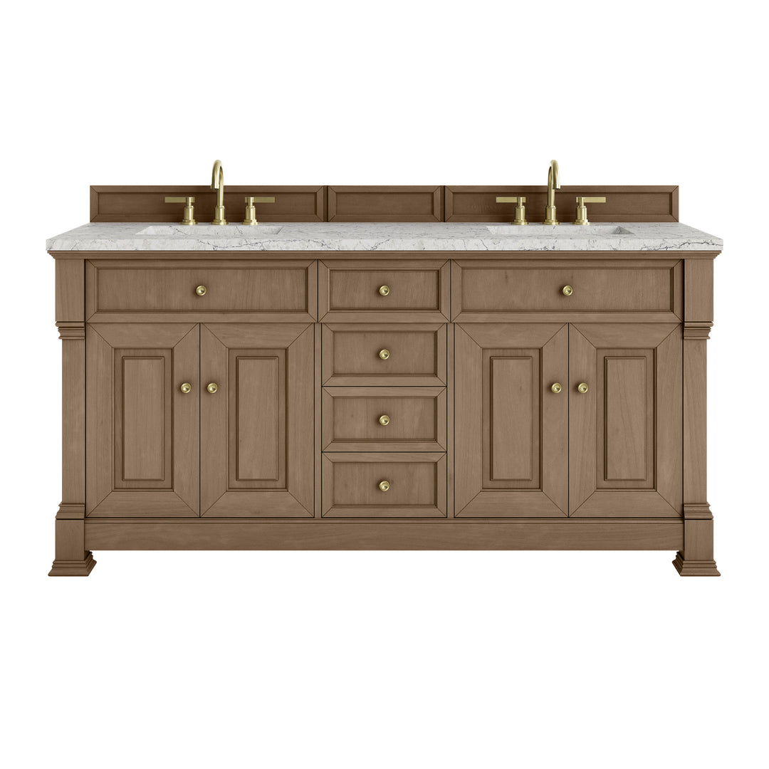 Brookfield 72" Double Vanity, Pecan w/ 3 CM Eternal Jasmine Pearl Silestone® Top