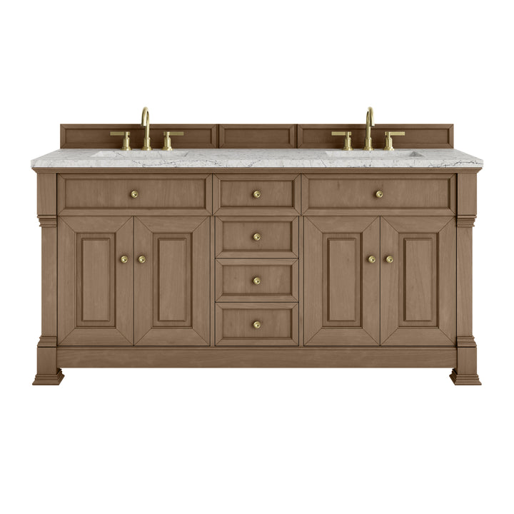Brookfield 72" Double Vanity, Pecan w/ 3 CM Eternal Jasmine Pearl Silestone® Top