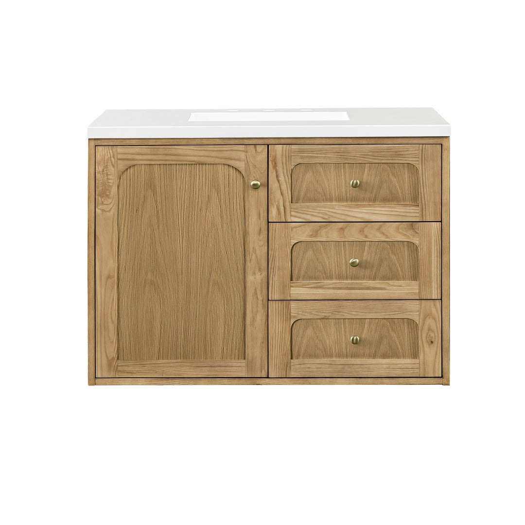 Laurent 36" Single Vanity, Light Natural Oak w/ 3 CM White Zeus Top