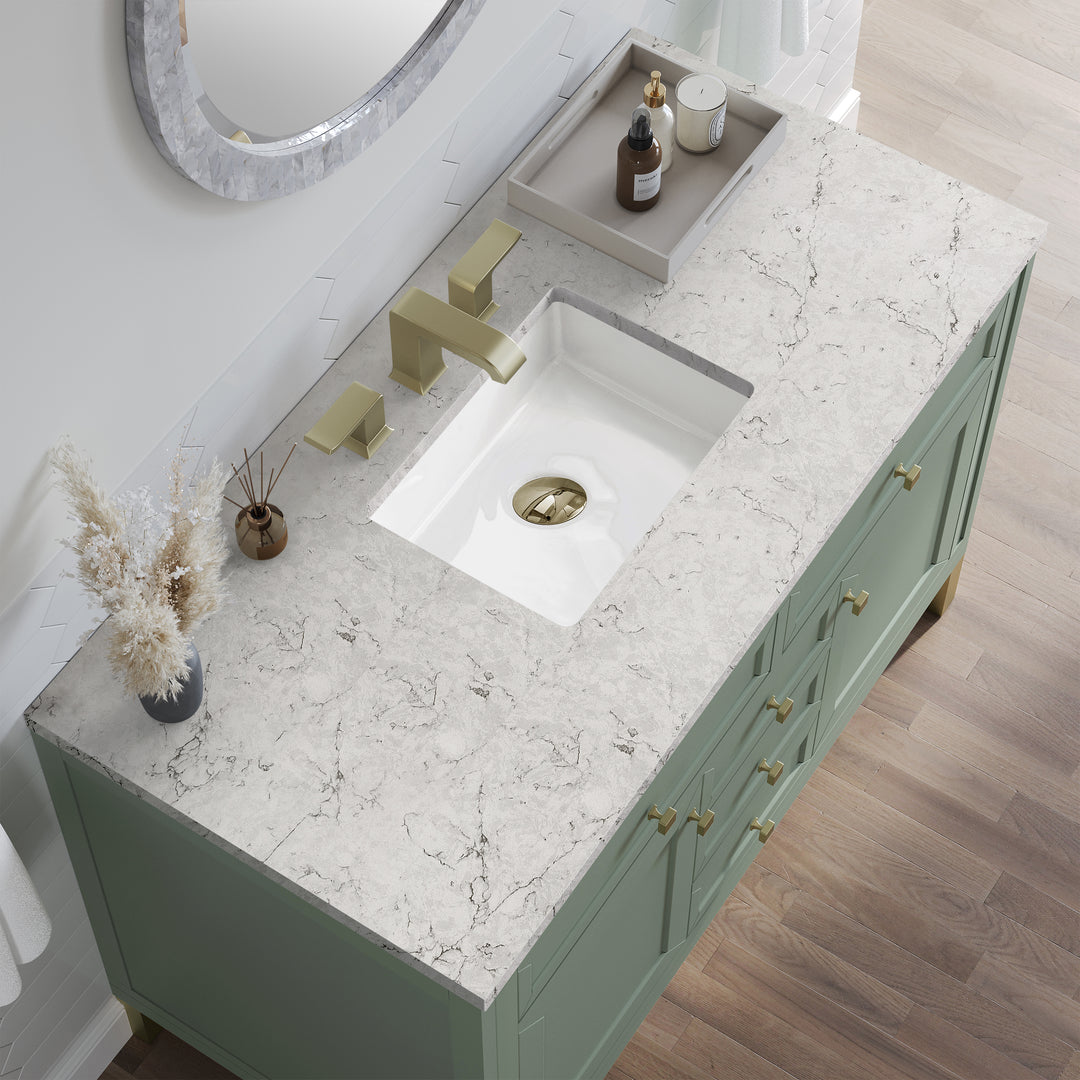 Chicago 48" Single Vanity, Smokey Celadon, w/ 3 CM Eternal Jasmine Pearl Silestone® Top