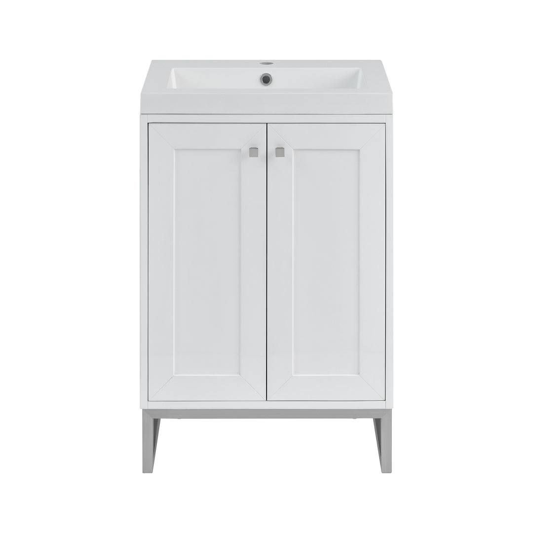 Chianti 24" Single Vanity, Glossy White, Brushed Nickel, w/ White Glossy Composite Stone Top