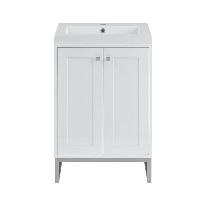 Chianti 24" Single Vanity, Glossy White, Brushed Nickel, w/ White Glossy Composite Stone Top