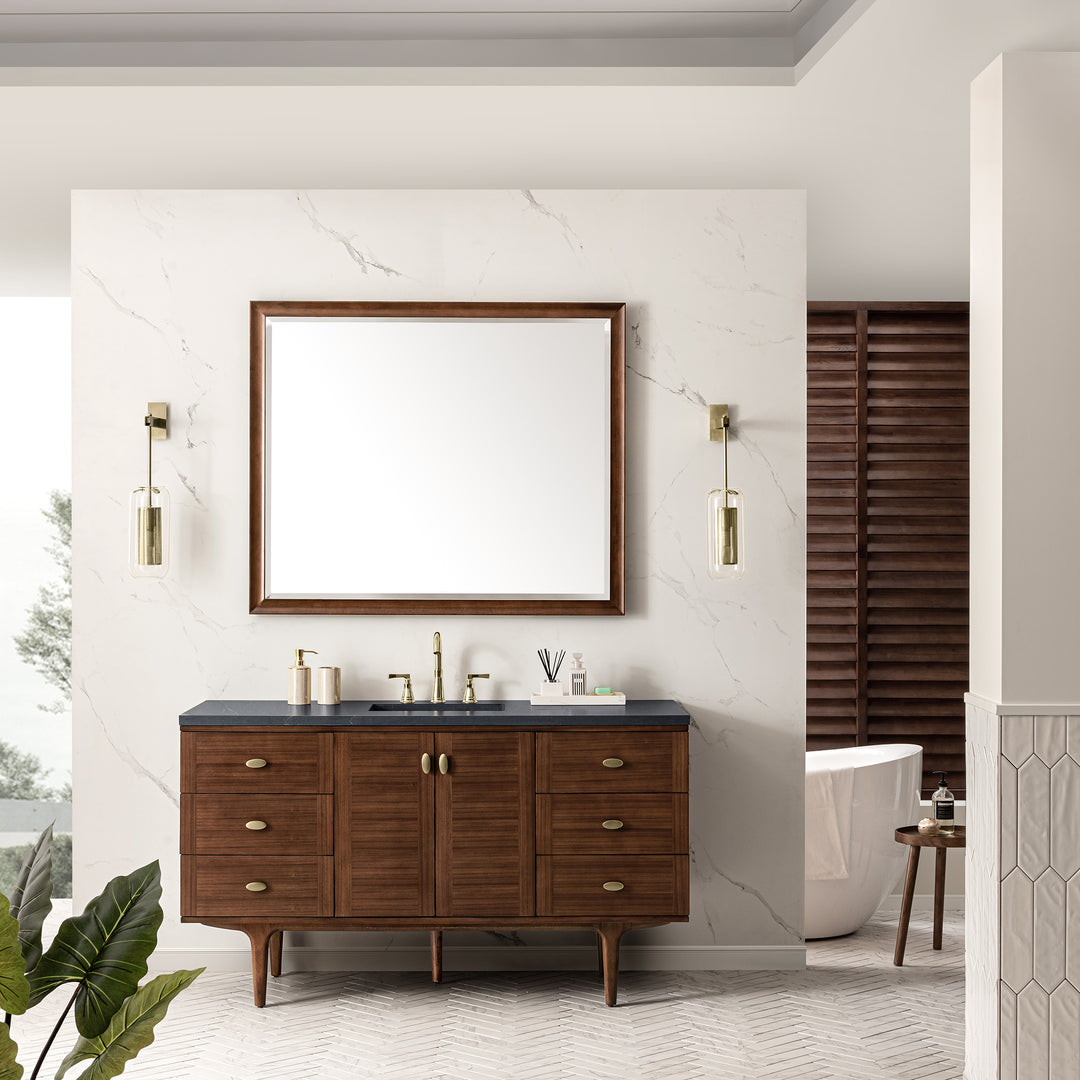 Amberly 60" Single Vanity, Mid-Century Walnut w/ 3 CM Charcoal Soapstone Top