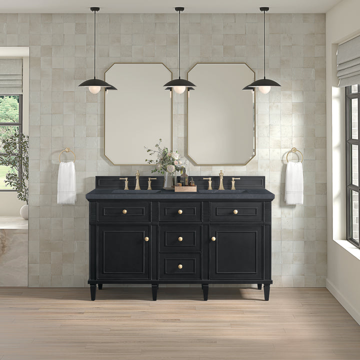 Lorelai 60" Double Vanity, Black Onyx w/ 3 CM Charcoal Soapstone Silestone Top