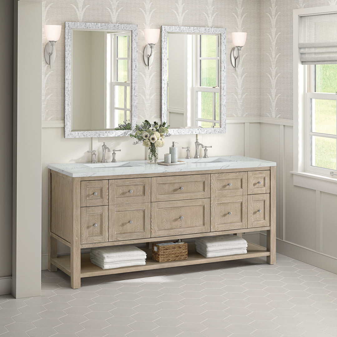 Breckenridge 72" Double Vanity, Whitewashed Oak w/ 3 CM Ethereal Noctis Silestone Top