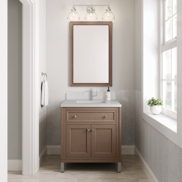 Chicago 30" Single Vanity, Walnut Whisper, w/ Single Hole 3CM White Zeus Silestone® Top & Backsplash