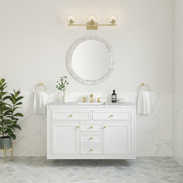 Chicago 48" Single Vanity, Glossy White, w/ 3 CM Ethereal Noctis Silestone® Top w/FreePower Wireless Charger