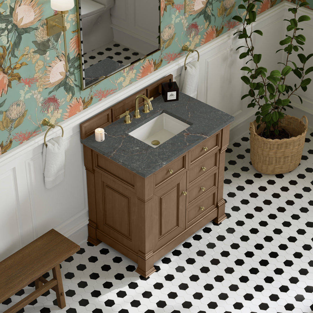 Brookfield 36" Single Vanity, Pecan w/ 3 CM Parisien Bleu Silestone®  Top