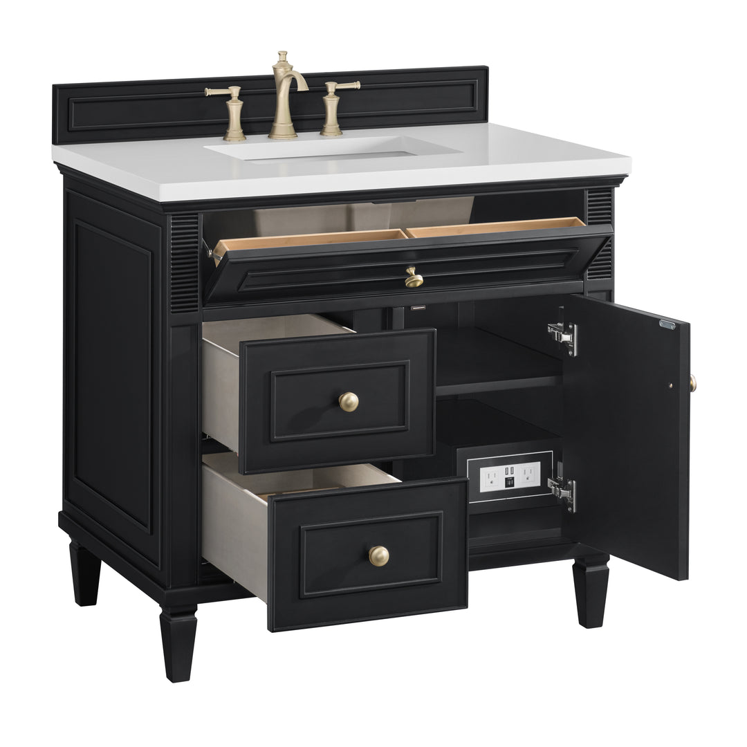 Lorelai 36" Single Vanity, Black Onyx w/ 3 CM White Zeus Silestone Top