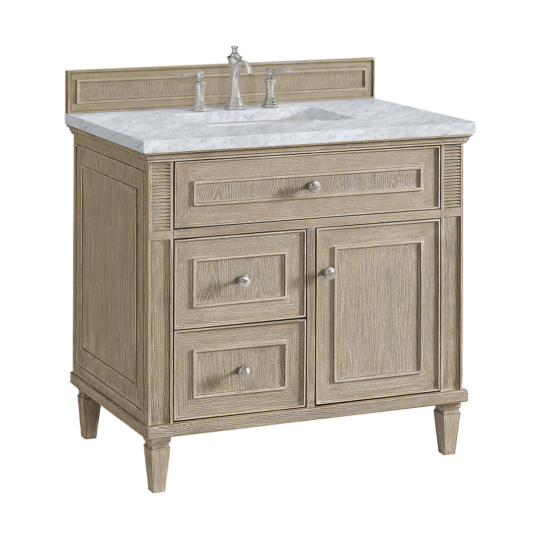 Lorelai 36" Single Vanity, Whitewashed Oak w/ 3 CM Carrara White Marble Top