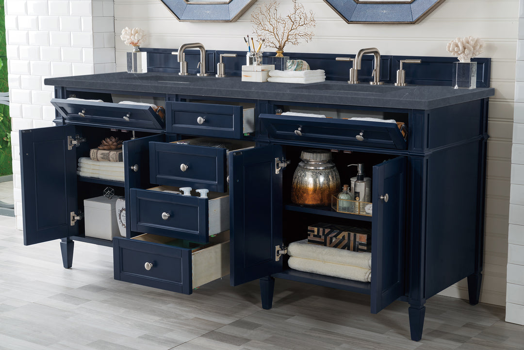 Brittany 72" Double Vanity, Victory Blue w/ 3 CM Charcoal Soapstone Silestone Top