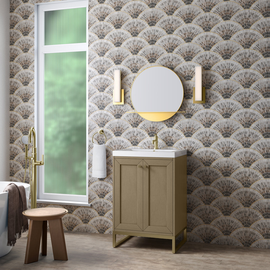 Chianti 24" Single Vanity, Walnut Whisper, Champagne Brass, w/ White Glossy Composite Stone Top