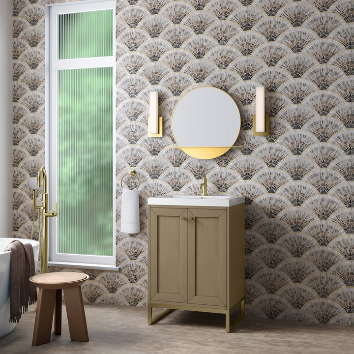 Chianti 24" Single Vanity, Walnut Whisper, Champagne Brass, w/ White Glossy Composite Stone Top